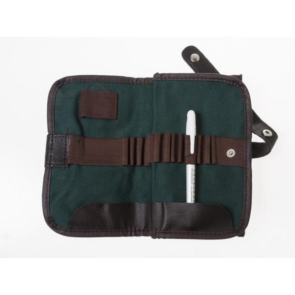 折りたたみ式 キャンバス地+PUレザー縁 固定用帯付き ペンケース ペン収納 筆箱 36本収納可能#...