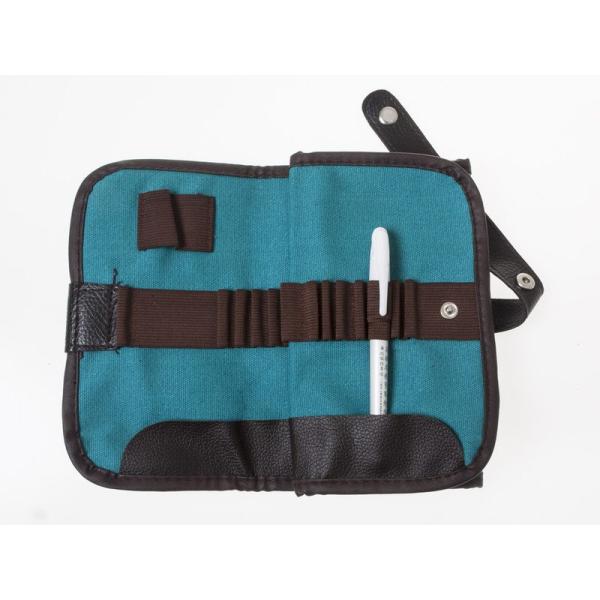 折りたたみ式 キャンバス地+PUレザー縁 固定用帯付き ペンケース ペン収納 筆箱 36本収納可能#...