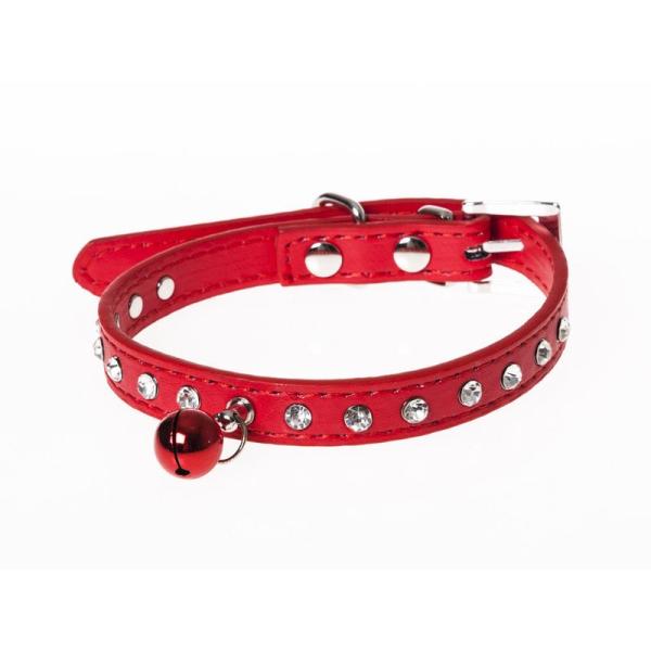 ペット用首輪 猫 小型犬 ラインストーン装飾 Sサイズ#レッド