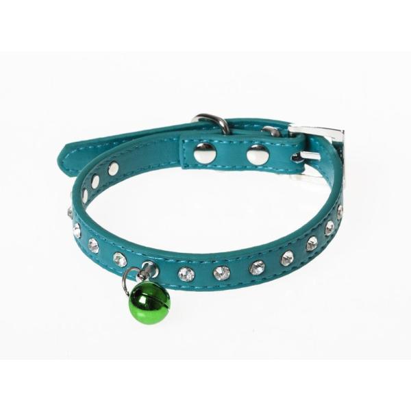 ペット用首輪 猫 小型犬 ラインストーン装飾 Sサイズ#グリーン