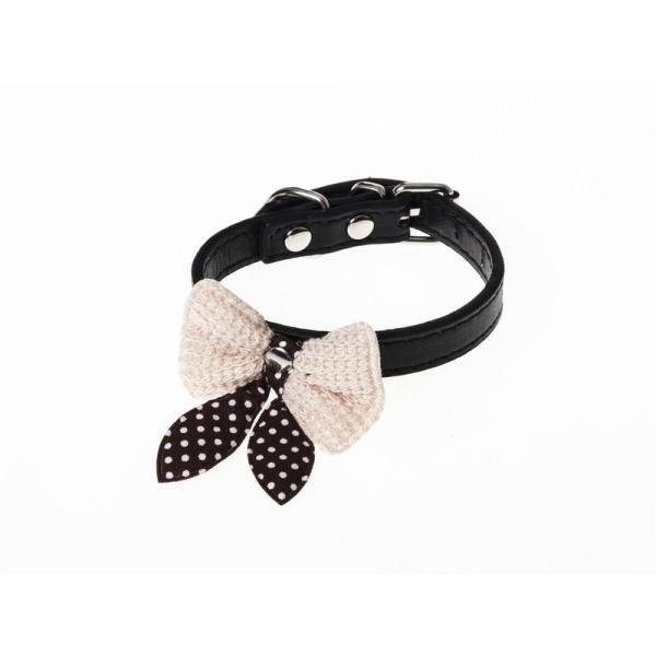 カラフル ペット用首輪 猫 小型犬 毛糸 リボン付 XSサイズ#ブラック