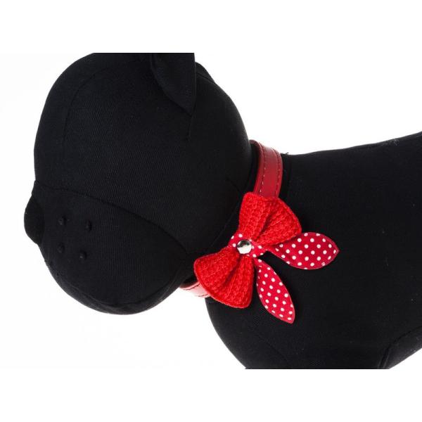 カラフル ペット用首輪 猫 小型犬 毛糸 リボン付 Mサイズ#レッド