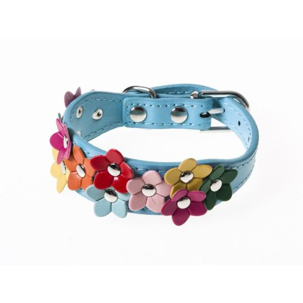 ペット用首輪 猫 小型犬 フラワー模様 XSサイズ#ブルー