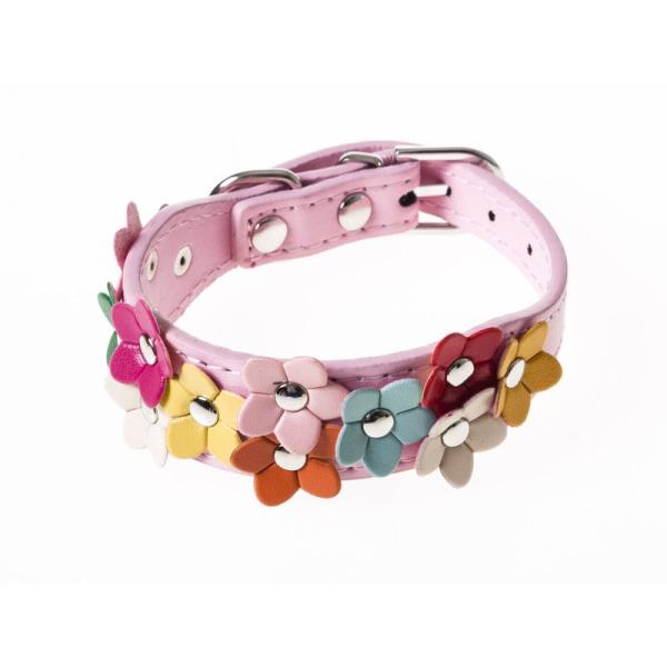 ペット用首輪 猫 小型犬 フラワー模様 XSサイズ#ピンク