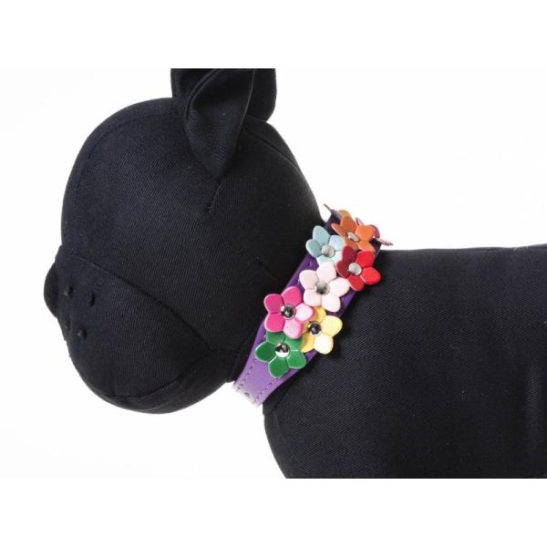 ペット用首輪 猫 小型犬 フラワー模様 XSサイズ#パープル