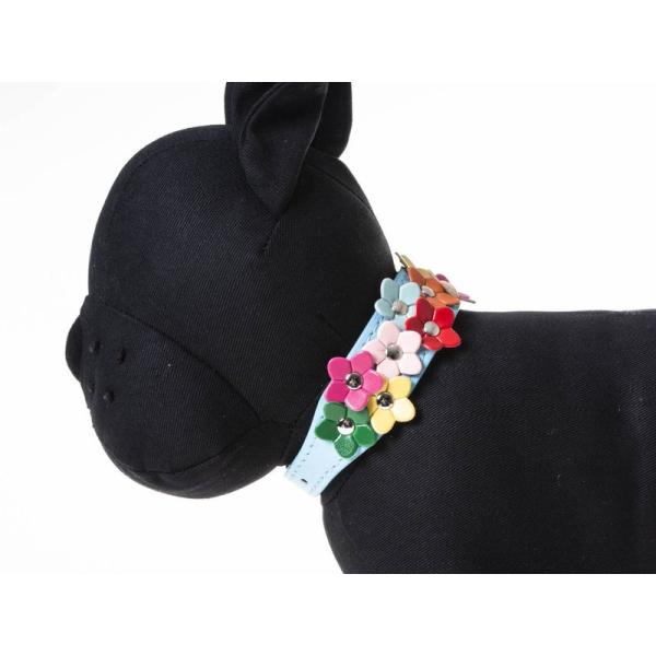 ペット用首輪 猫 小型犬 フラワー模様 Sサイズ#ブルー