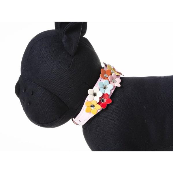 ペット用首輪 猫 小型犬 フラワー模様 Sサイズ#ピンク