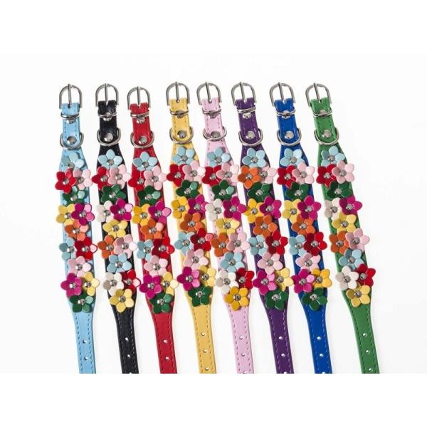 ペット用首輪 猫 小型犬 フラワー模様 Mサイズ#イエロー