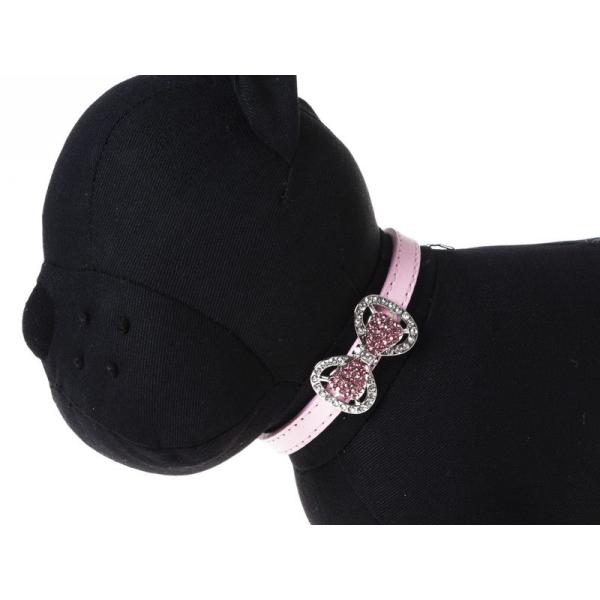 ペット用首輪 猫 小型犬 調整可能 ラインストーンリボン Sサイズ#ピンク