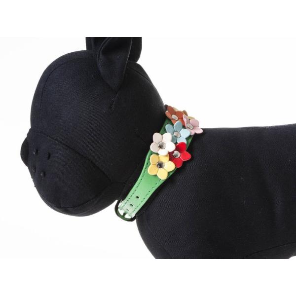 ペット用首輪 猫 小型犬 フラワー模様 Mサイズ#グリーン