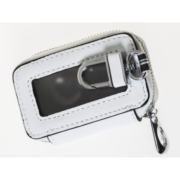 本革 便利窓 車キーケース カギ収納 カギ入れ ポーチ 汎用 男女兼用 フック付き#ホワイト