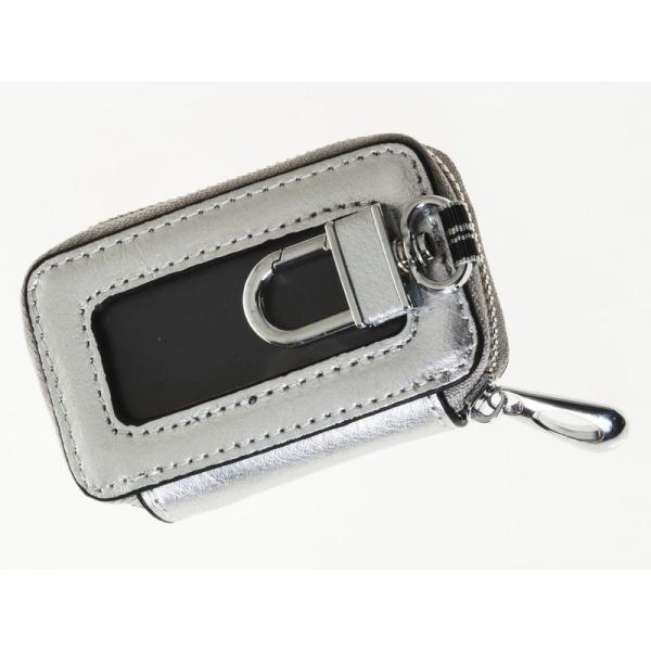 本革 便利窓 車キーケース カギ収納 カギ入れ ポーチ 汎用 男女兼用 フック付き#シルバー