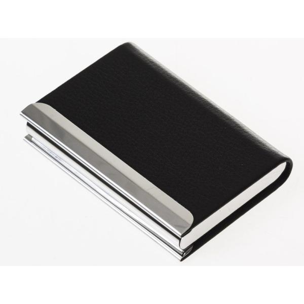 男女兼用 厚めタイプ レイシーPUレザー+ステンレス製 名刺入れ ケース カード収納整理 ビジネス用...