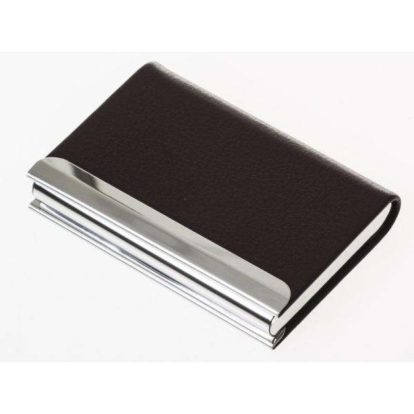 男女兼用 厚めタイプ レイシーPUレザー+ステンレス製 名刺入れ ケース カード収納整理 ビジネス用...