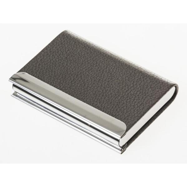 男女兼用 厚めタイプ レイシーPUレザー+ステンレス製 名刺入れ ケース カード収納整理 ビジネス用...