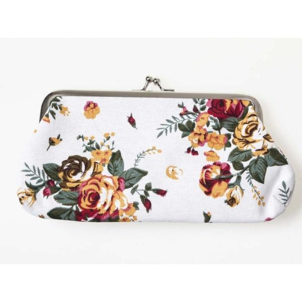 バラ柄 レディース 女性用 がま口 財布 小銭入れ ミニポーチ#ホワイト