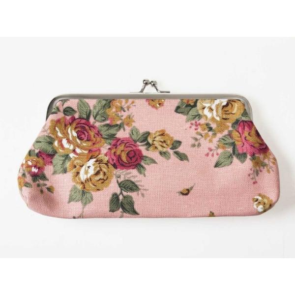 バラ柄 レディース 女性用 がま口 財布 小銭入れ ミニポーチ#ピンク