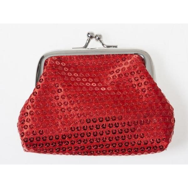 キラキラ スパンコール飾り レディース 女性用 がま口 財布 小銭入れ ミニポーチ Sサイズ#レッド