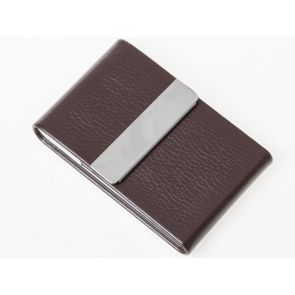 男女兼用 縦型 レイシーPUレザー+ステンレス製 名刺入れ ケース カード収納整理 ビジネス 小物#...