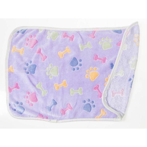 ペット 猫 犬 コーラルフリース マット カーペット シーツ ふかふか Lサイズ#パープルほね柄
