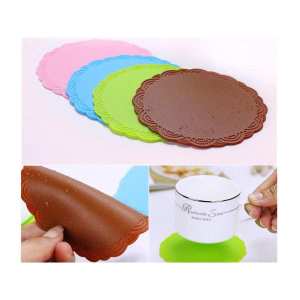 キッチン雑貨 シリコン製 シンプル ラウンド コースター#Sサイズ グリーン