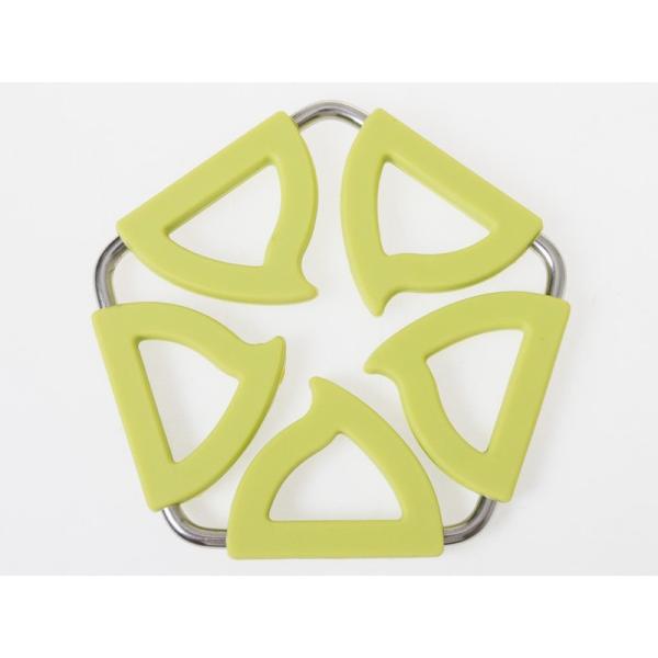 キッチン雑貨 シリコン+ステンレス製 コースター 調節可能 皿 鍋 コップなどに#五角 グリーン