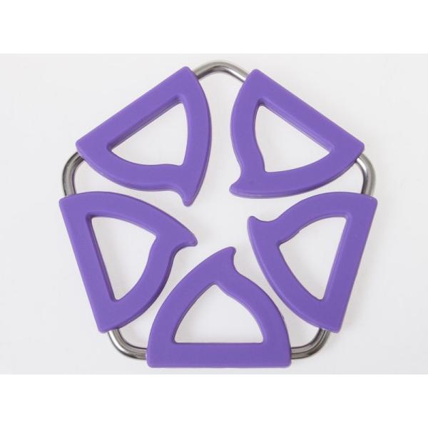 キッチン雑貨 シリコン+ステンレス製 コースター 調節可能 皿 鍋 コップなどに#五角 パープル