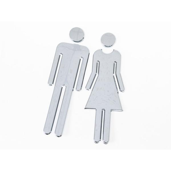 ABS製 トイレマーク トイレサイン シール 両面テープ貼付 男性+女性#シルバー
