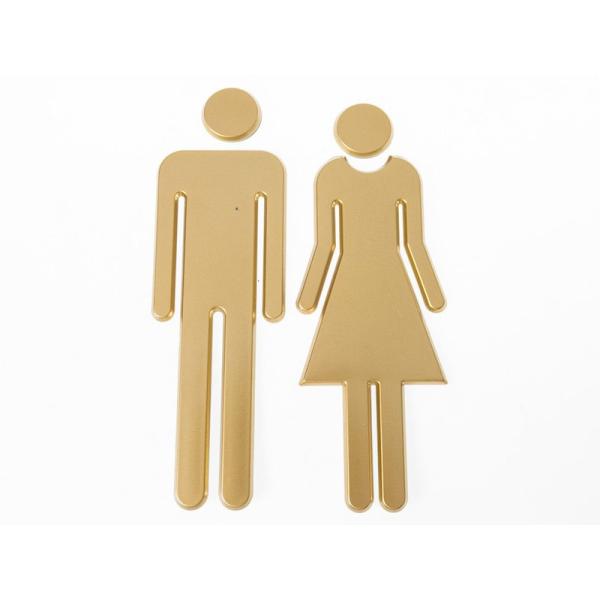 ABS製 トイレマーク トイレサイン シール 両面テープ貼付 男性+女性#ゴールド