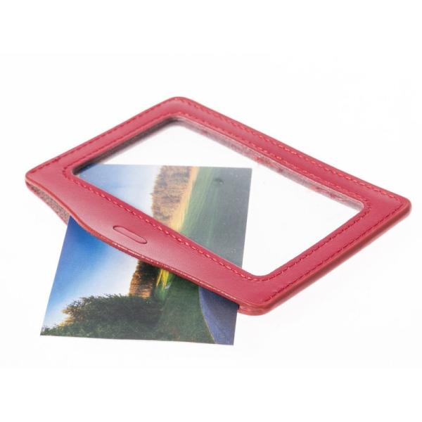 両面用 IDカードネームホルダー 名札ケース 横型 本革#レッド