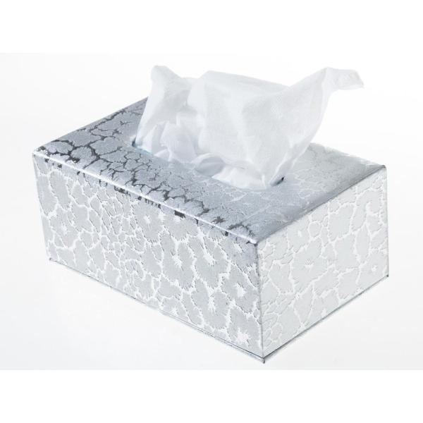 生活雑貨 エレガント インテリア小物 PUレザー ティッシュボックス#シルバー稲妻模様