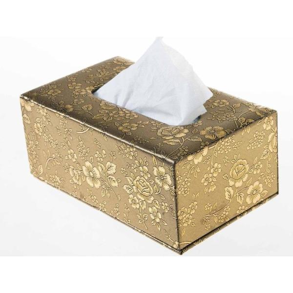 生活雑貨 エレガント インテリア小物 PUレザー ティッシュボックス#ゴールド椿