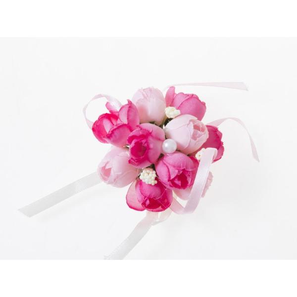 ウェディング 花嫁 発表会など 造花 リストレット ブレスレット リストブーケ#ピンク