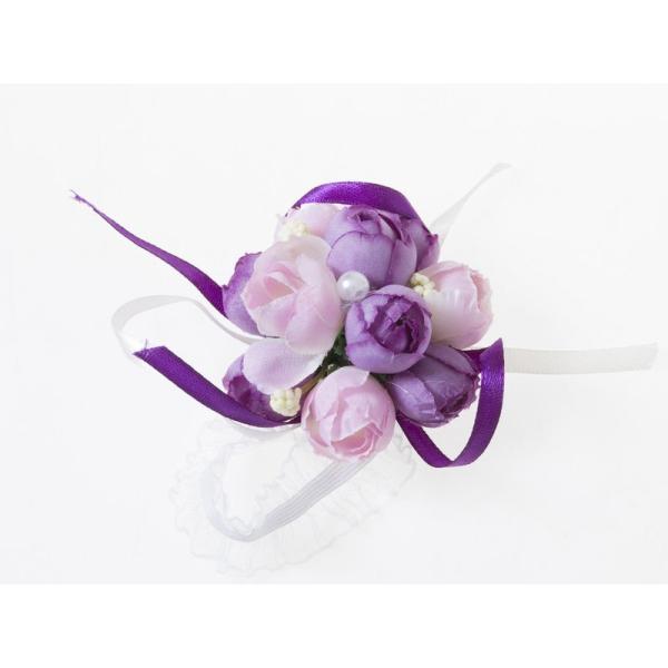 ウェディング 花嫁 発表会など 造花 リストレット ブレスレット リストブーケ#パープル