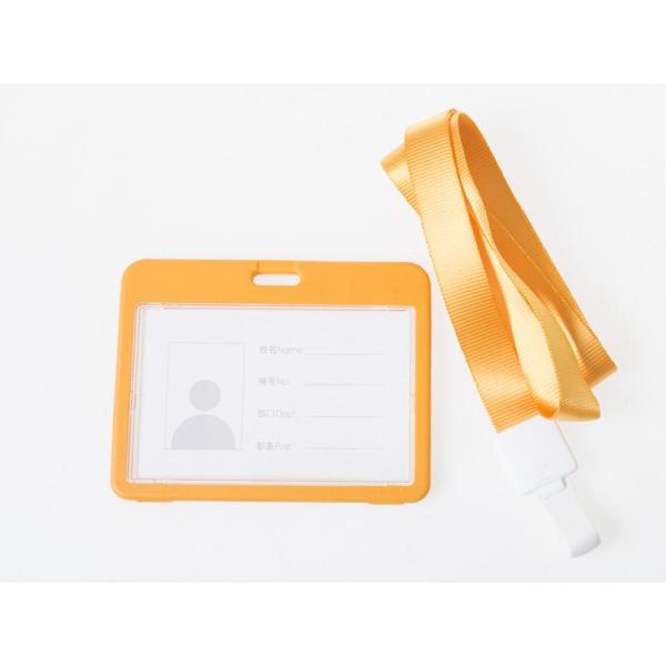 男女兼用 両面クリア IDカードネームホルダー 名札 ハードケース 横型 ストラップ付き#イエロー