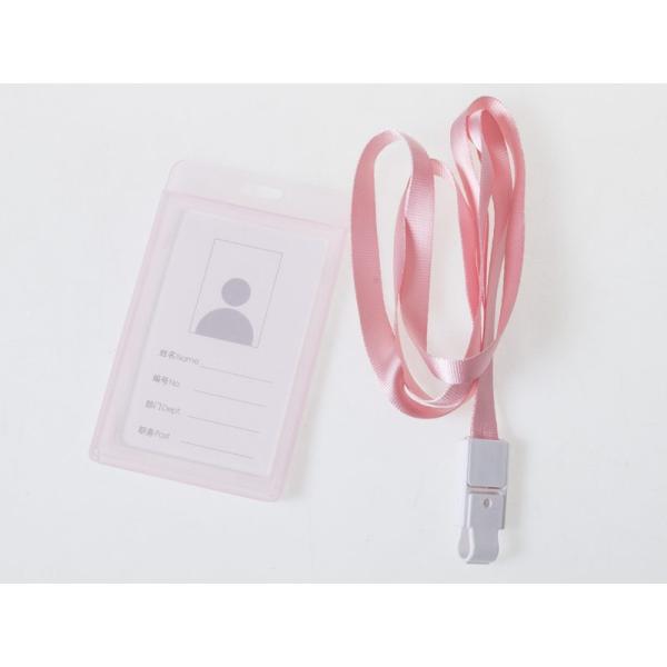 男女兼用 両面マット半透明 IDカードネームホルダー 名札ケース ストラップ付き#縦型レッド