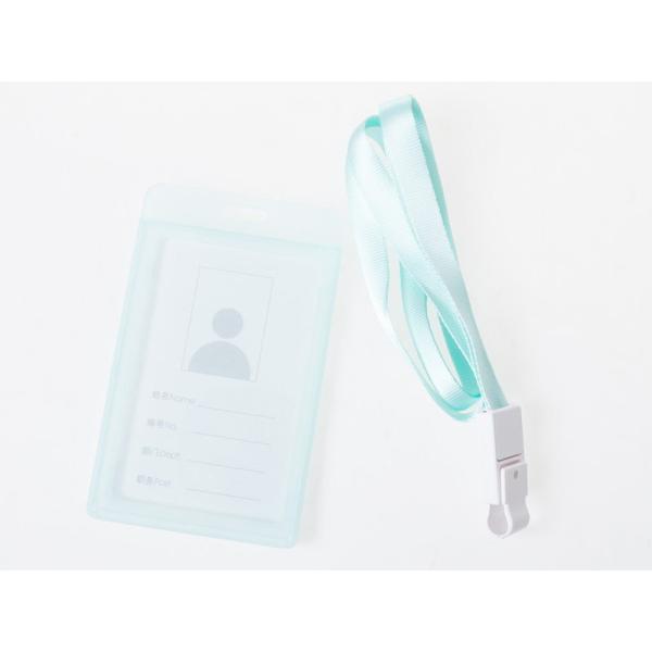 男女兼用 両面マット半透明 IDカードネームホルダー 名札ケース ストラップ付き#縦型ブルー