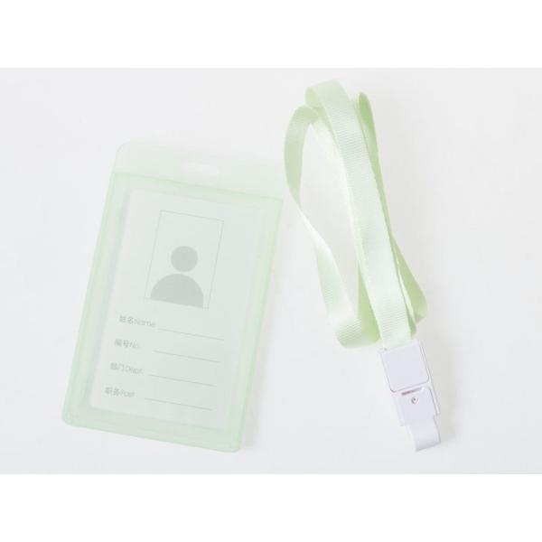 男女兼用 両面マット半透明 IDカードネームホルダー 名札ケース ストラップ付き#縦型グリーン