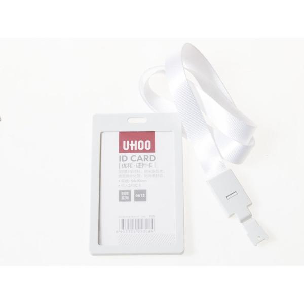 IDカード ケース 名札 ネームタグ ホルダー ストラップ付 縦型#ホワイト