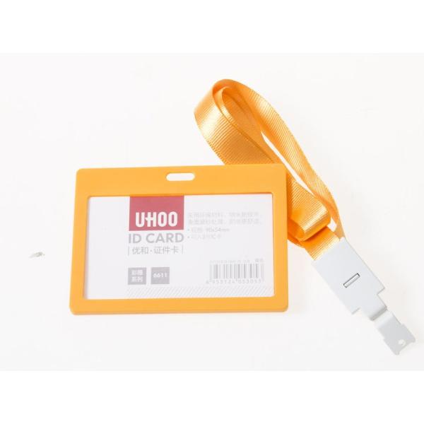 IDカード ケース 名札 ネームタグ ホルダー ストラップ付 横型#イエロー