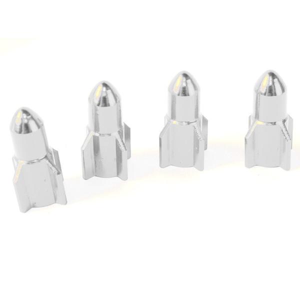 自転車 アルミ 米式バルブ用 バルブキャップ 4個入 ロケット模様#シルバー