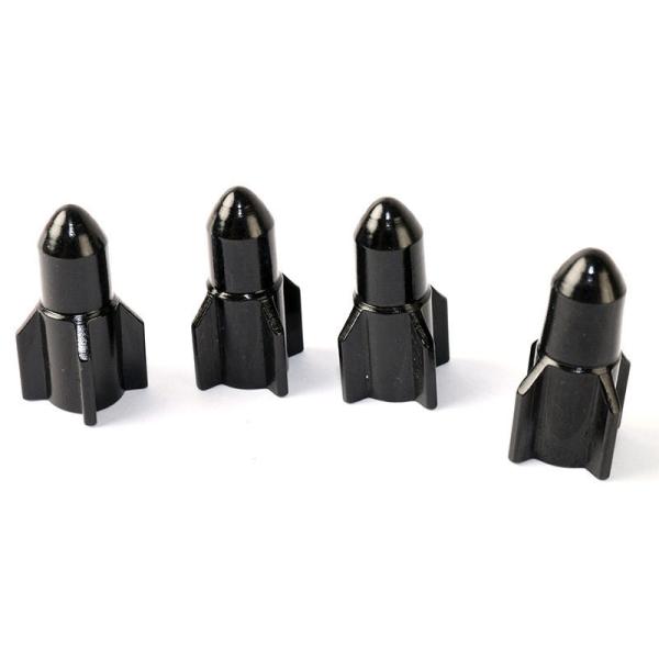 自転車 アルミ 米式バルブ用 バルブキャップ 4個入 ロケット模様#ブラック