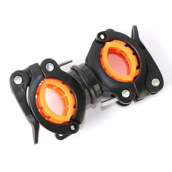 自転車 汎用タイプ 360度回転 調整可能 懐中電灯ホルダー ブラケット#ブラック+オレンジ