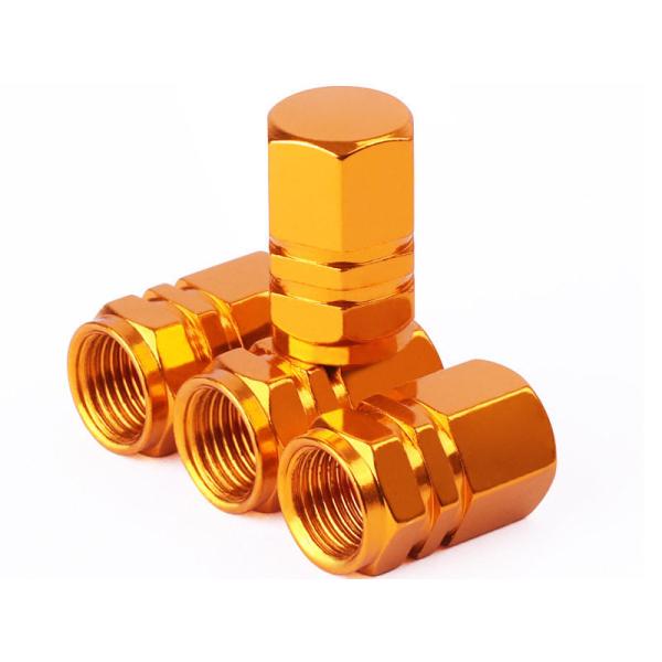 汎用タイプ 自動車用 六角形 バルブキャップ アルミ合金製 ４個セット#ゴールド