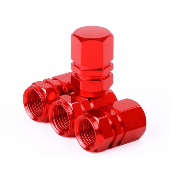 汎用タイプ 自動車用 六角形 バルブキャップ アルミ合金製 ４個セット#レッド