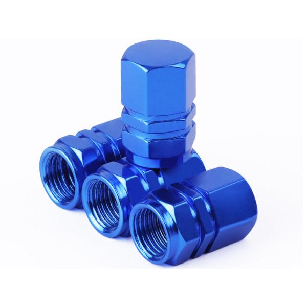 汎用タイプ 自動車用 六角形 バルブキャップ アルミ合金製 ４個セット#ブルー