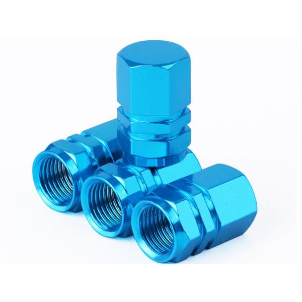 汎用タイプ 自動車用 六角形 バルブキャップ アルミ合金製 ４個セット#スカイブルー