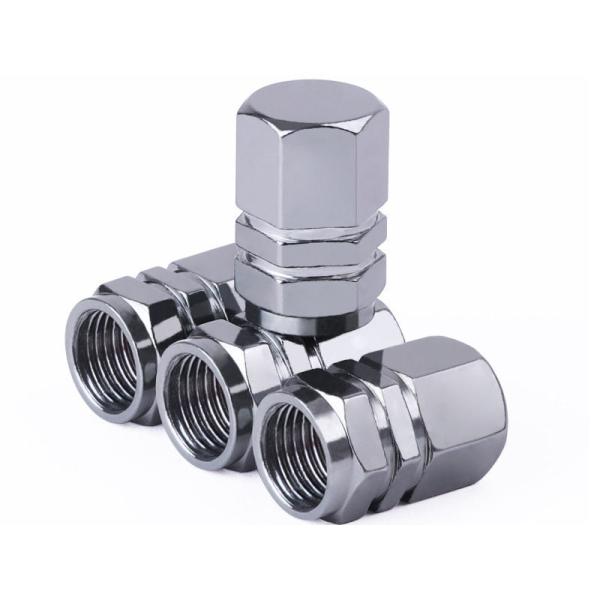 汎用タイプ 自動車用 六角形 バルブキャップ アルミ合金製 ４個セット#グレー