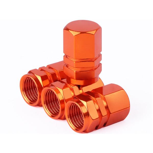汎用タイプ 自動車用 六角形 バルブキャップ アルミ合金製 ４個セット#オレンジ
