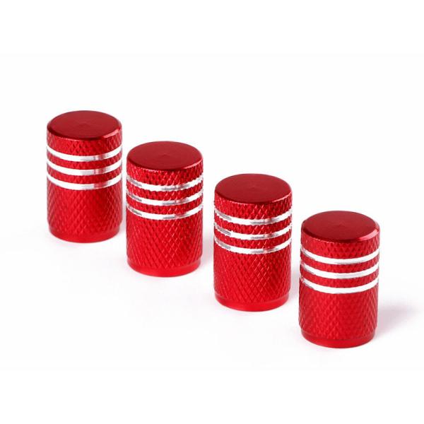汎用タイプ 自動車用 丸形 バルブキャップ アルミ合金製 ４個セット#レッド